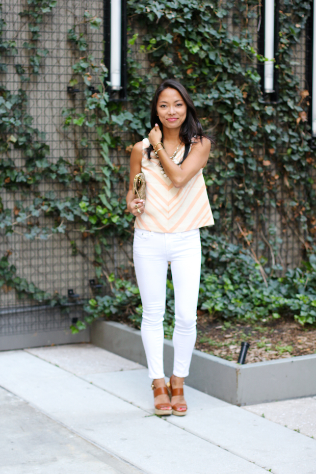 anthropologie, chevron midi top, white jeans, rag and bone, christine petric, the view from 5 ft. 2