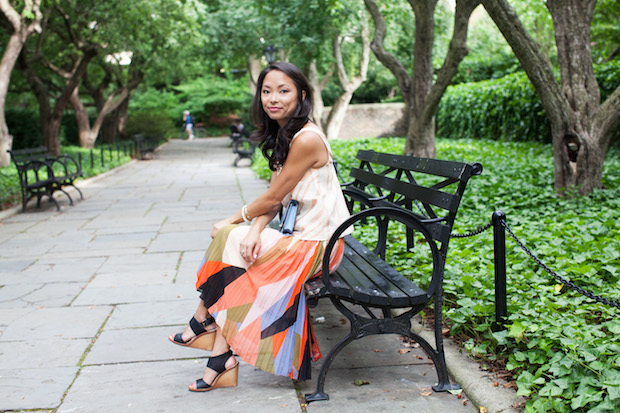 pleated color block skirt, anthropologie, petites, chevron midi top, wedding shower, christine petric, the view from 5 ft. 2 