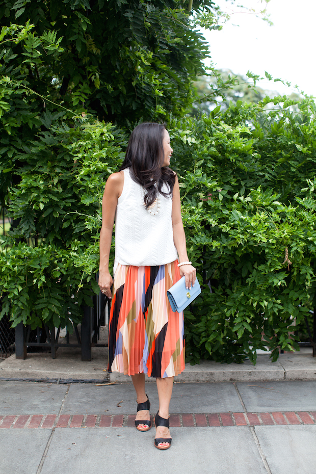 anthropologie, pleated colorblock skirt, cableknit top, anthropologie petites, christine petric, the view from 5 ft. 2