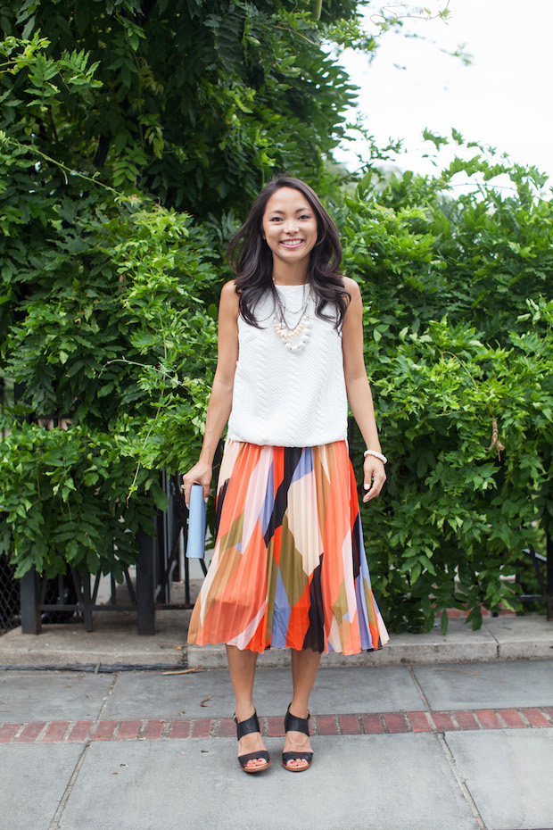 anthropologie, pleated colorblock skirt, cableknit top, anthropologie petites, christine petric, the view from 5 ft. 2