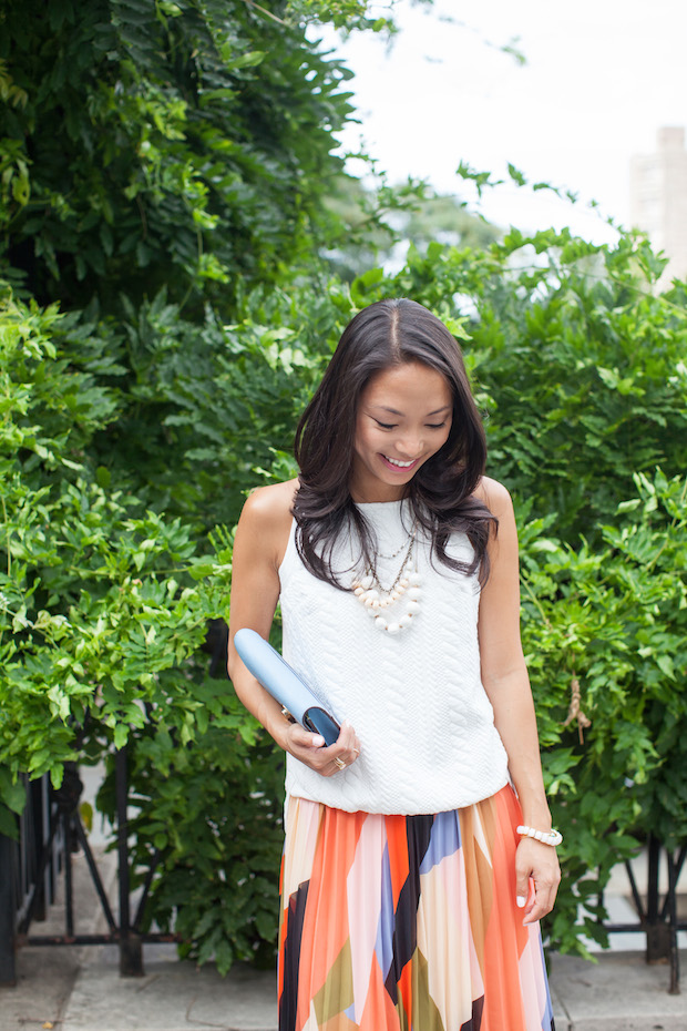 anthropologie, pleated colorblock skirt, cableknit top, anthropologie petites, christine petric, the view from 5 ft. 2