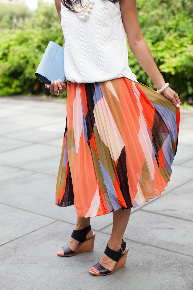 anthropologie, pleated colorblock skirt, cableknit top, anthropologie petites, christine petric, the view from 5 ft. 2