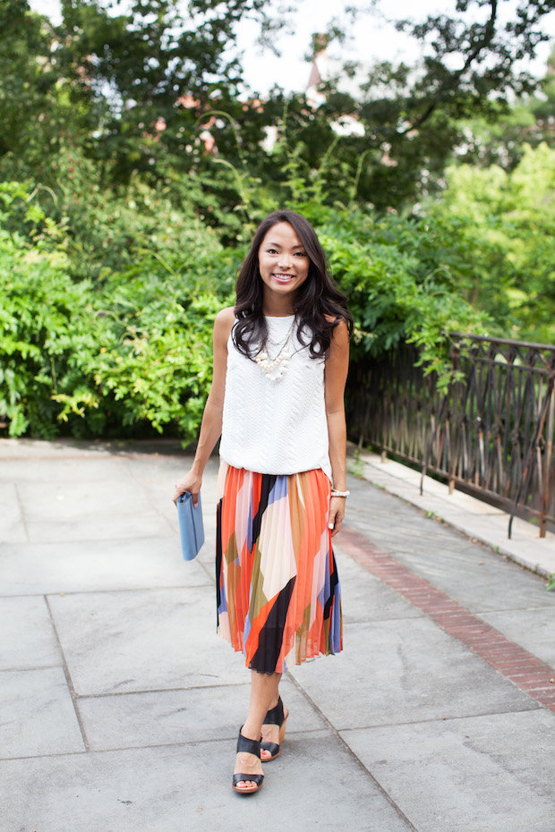 anthropologie, pleated colorblock skirt, cableknit top, anthropologie petites, christine petric, the view from 5 ft. 2