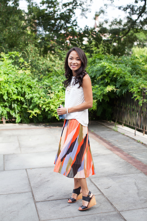 anthropologie, pleated colorblock skirt, cableknit top, anthropologie petites, christine petric, the view from 5 ft. 2