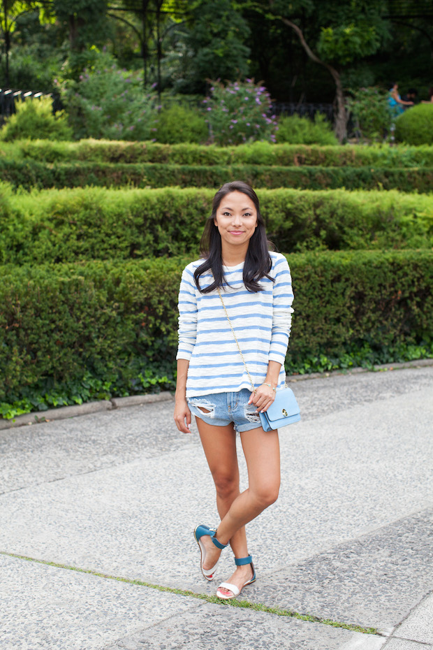 anthropologie, ingleside striped top, somedays lovin, cutoff shorts, henri bendel, yosi samra cambelle, christine petric, the view from 5 ft. 2