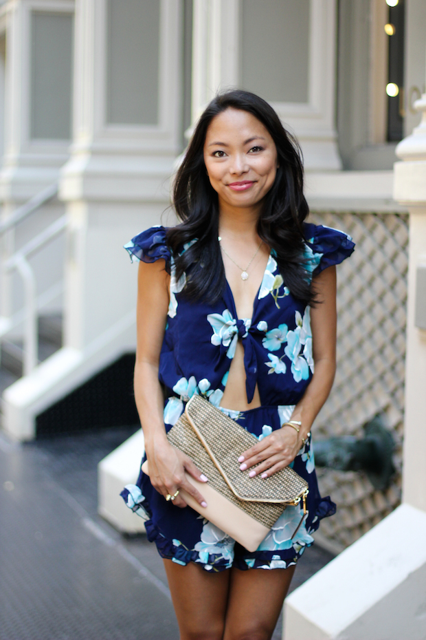 soleil toujours, sunscreen, nastygal, floral romper, christine petric, the view from 5 ft. 2