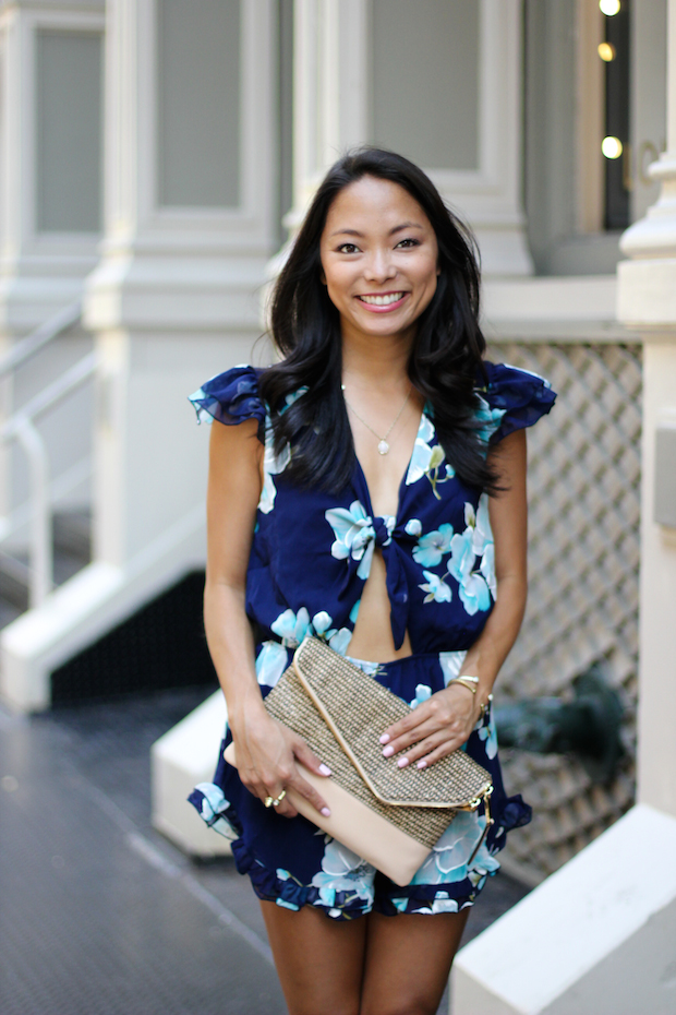 soleil toujours, sunscreen, nastygal, floral romper, christine petric, the view from 5 ft. 2