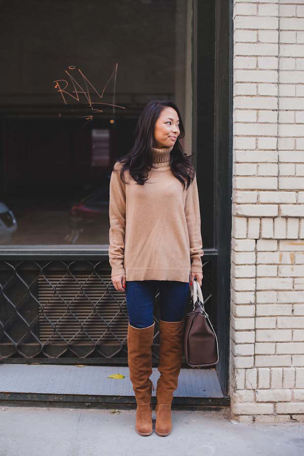 camel sweater, cashmere, cashmere turtleneck, christine petric, the view from 5 ft. 2