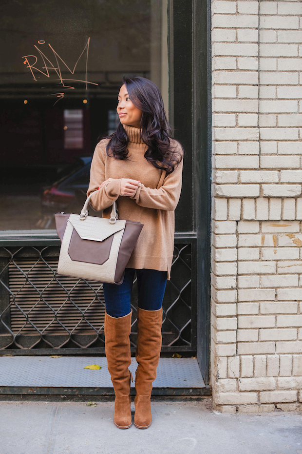 camel sweater, cashmere, cashmere turtleneck, christine petric, the view from 5 ft. 2