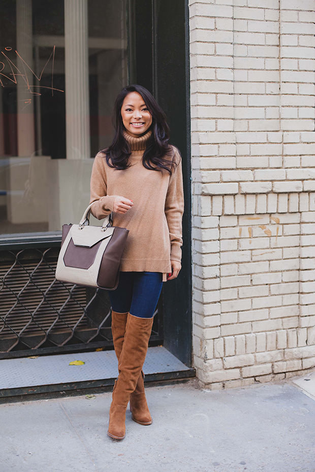 camel sweater, cashmere, cashmere turtleneck, christine petric, the view from 5 ft. 2