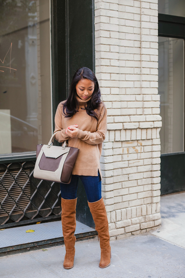 camel sweater, cashmere, cashmere turtleneck, christine petric, the view from 5 ft. 2