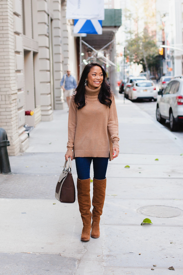 camel sweater, cashmere, cashmere turtleneck, christine petric, the view from 5 ft. 2