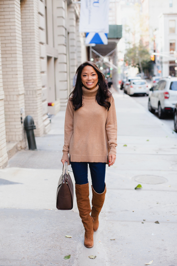 camel sweater, cashmere, cashmere turtleneck, christine petric, the view from 5 ft. 2