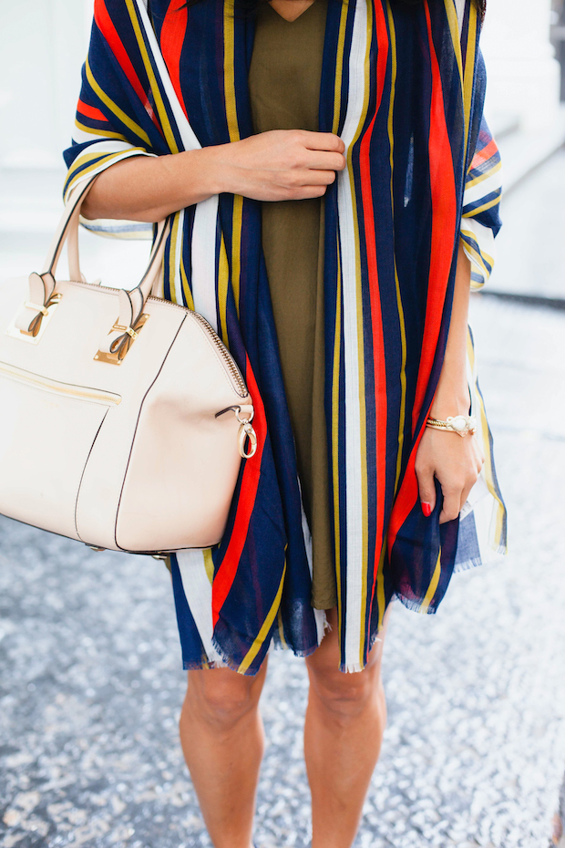 old navy dress, striped scarf, dvf pumps, navy, olive, christine petric, the view from 5 ft. 2