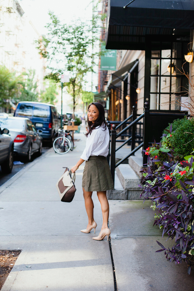 suede a-line skirt, suede skirt, christine petric, the view from 5 ft. 2, akira, kendra scott