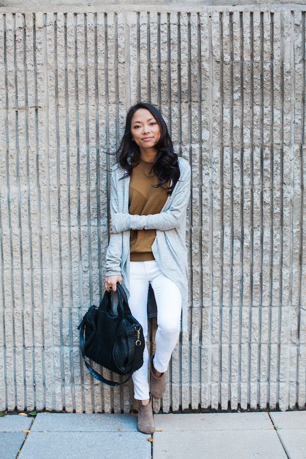 everlane sleeveless sweater, hye park and lune cardigan, christine petric, the view from 5 ft. 2, white jeans, fall style