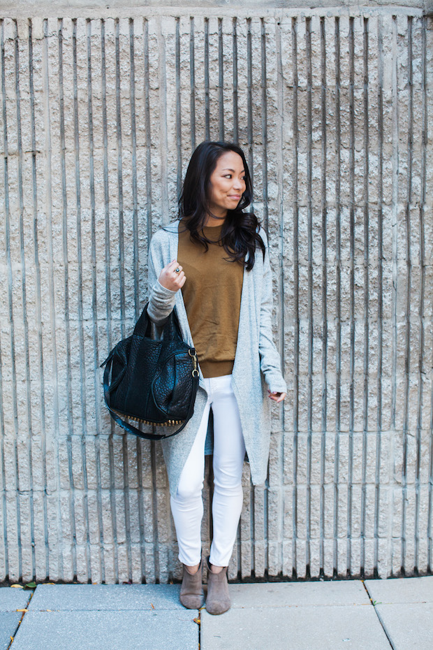 everlane sleeveless sweater, hye park and lune cardigan, christine petric, the view from 5 ft. 2, white jeans, fall style