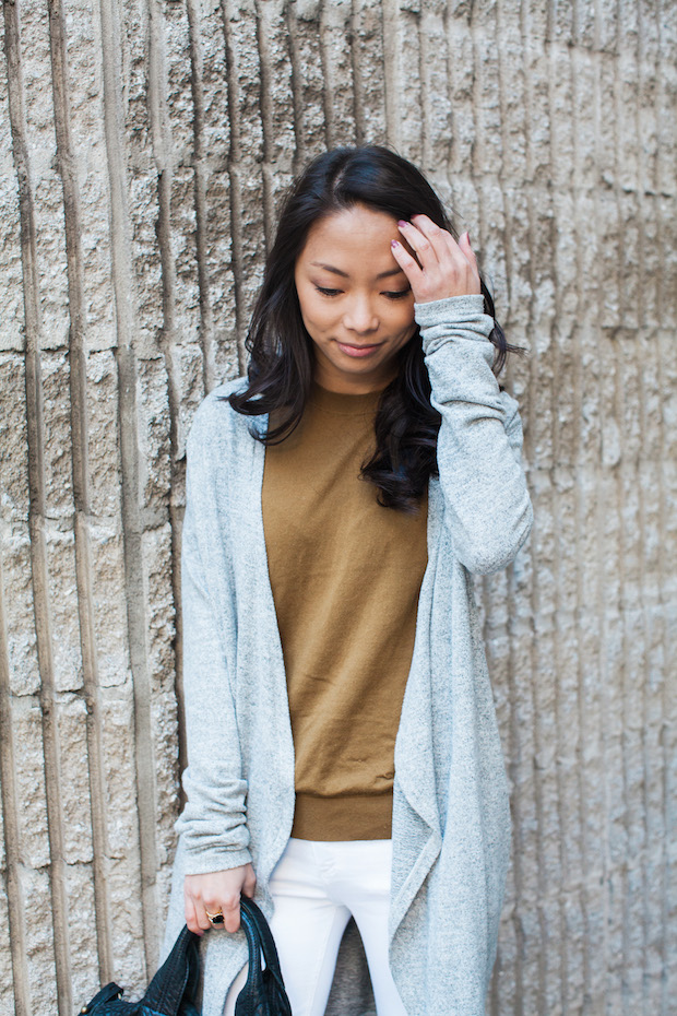 everlane sleeveless sweater, hye park and lune cardigan, christine petric, the view from 5 ft. 2, white jeans, fall style