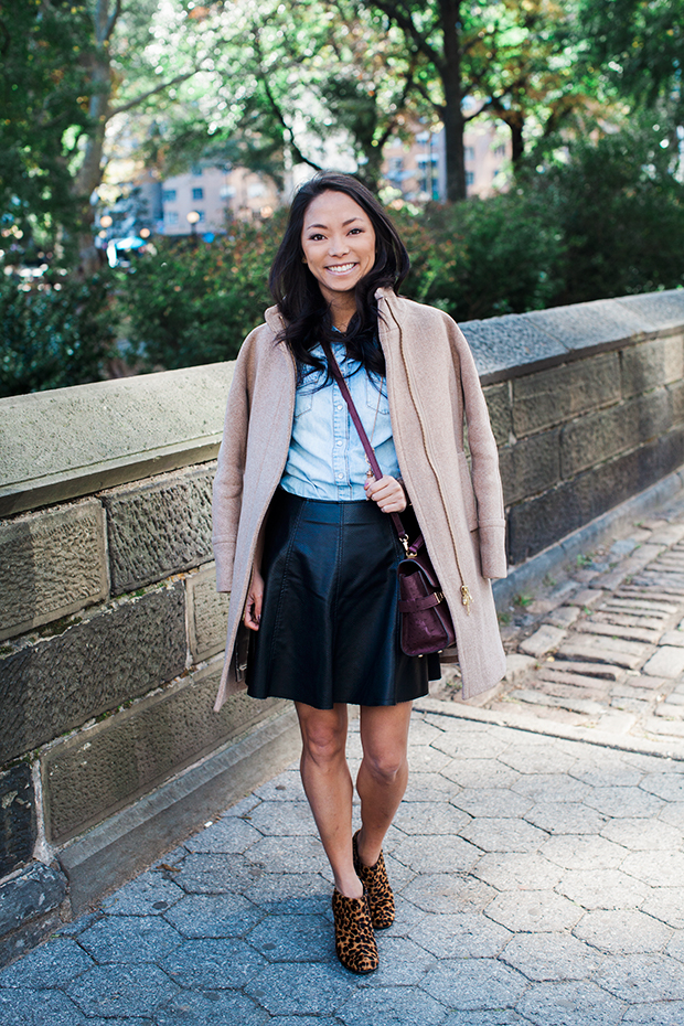 jcrew stadium cloth coat, cocoon coat, aerosoles, style off contest, leopard wedge, christine petric, the view from 5 ft. 2, new york bloggers