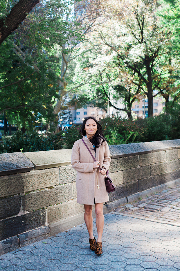 jcrew stadium cloth coat, cocoon coat, aerosoles, style off contest, leopard wedge, christine petric, the view from 5 ft. 2, new york bloggers