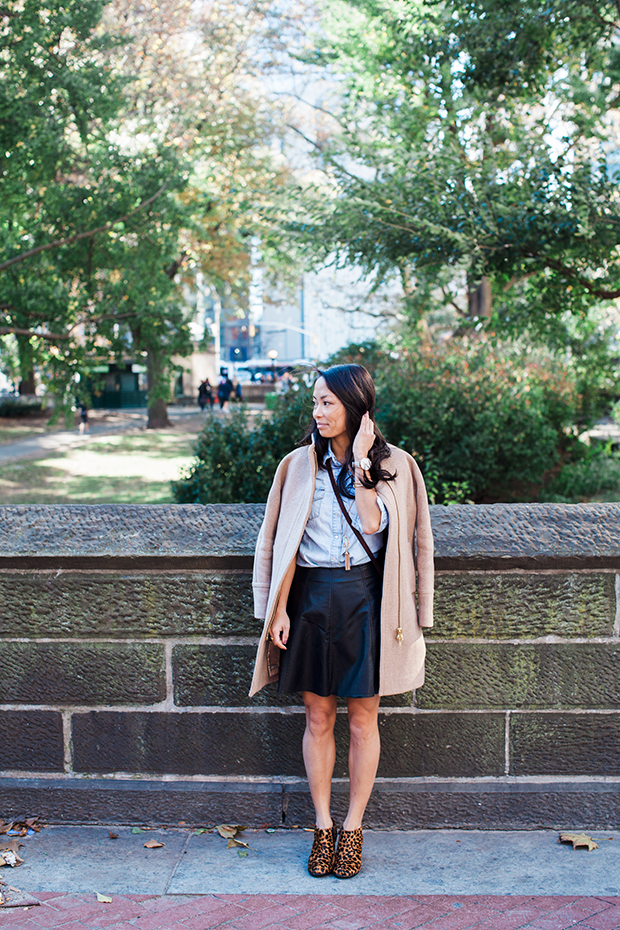 jcrew stadium cloth coat, cocoon coat, aerosoles, style off contest, leopard wedge, christine petric, the view from 5 ft. 2, new york bloggers