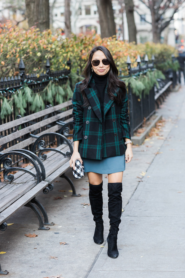 aritzia skirt, wilfred essonne skirt, old navy plaid coat, over the knee boots, christine petric, the view from 5 ft. 2, winter style