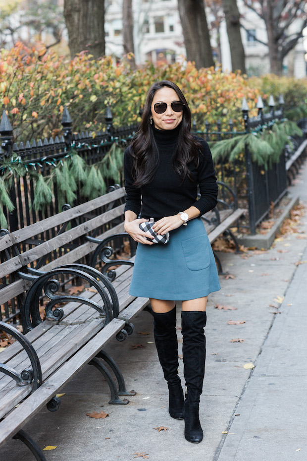 aritzia skirt, wilfred essonne skirt, old navy plaid coat, over the knee boots, christine petric, the view from 5 ft. 2, winter style