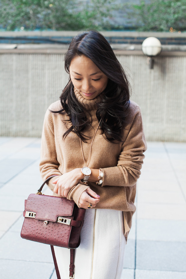 stuart weitzman pumps, cream skirt, cashmere turtleneck, christine petric, the view from 5 ft. 2