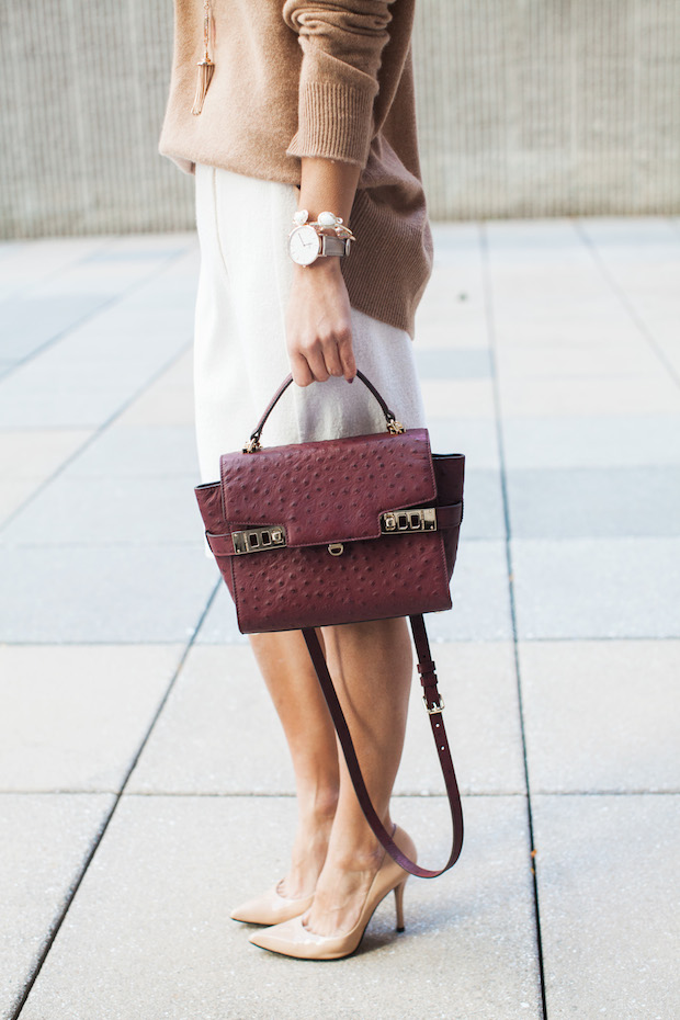 stuart weitzman pumps, cream skirt, cashmere turtleneck, christine petric, the view from 5 ft. 2