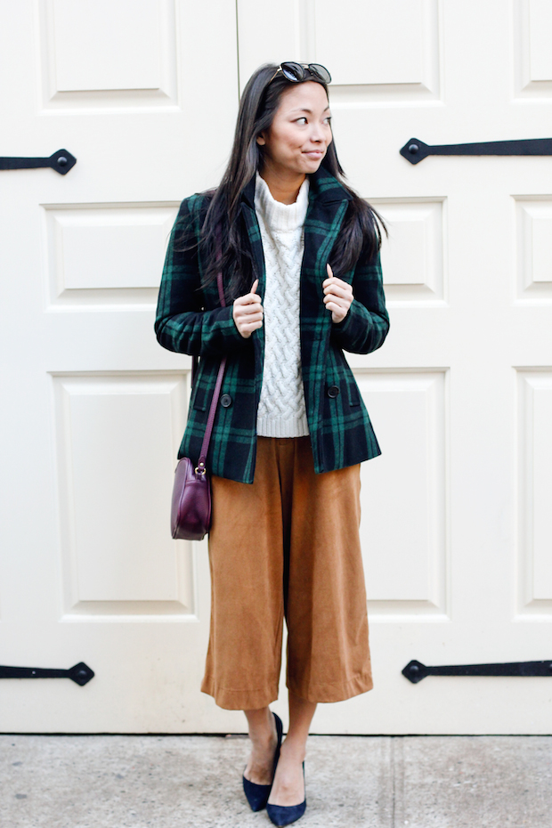 old navy culottes, plaid jacket, krewe du optic breton, christine petric, the view from 5 ft. 2