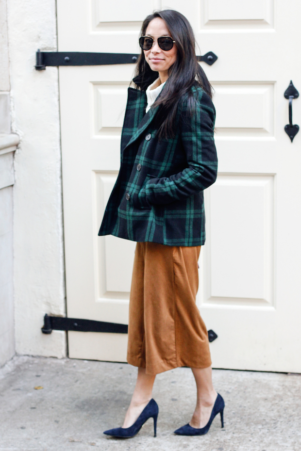 old navy culottes, plaid jacket, krewe du optic breton, christine petric, the view from 5 ft. 2