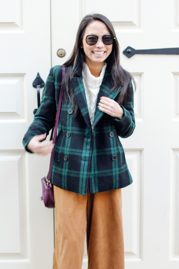 old navy culottes, plaid jacket, krewe du optic breton, christine petric, the view from 5 ft. 2