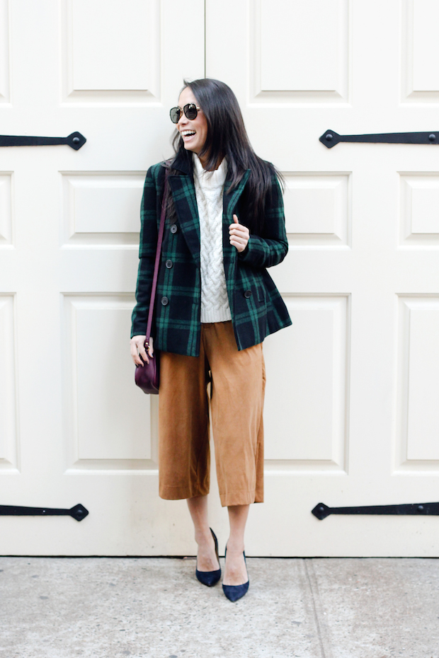 old navy culottes, plaid jacket, krewe du optic breton, christine petric, the view from 5 ft. 2