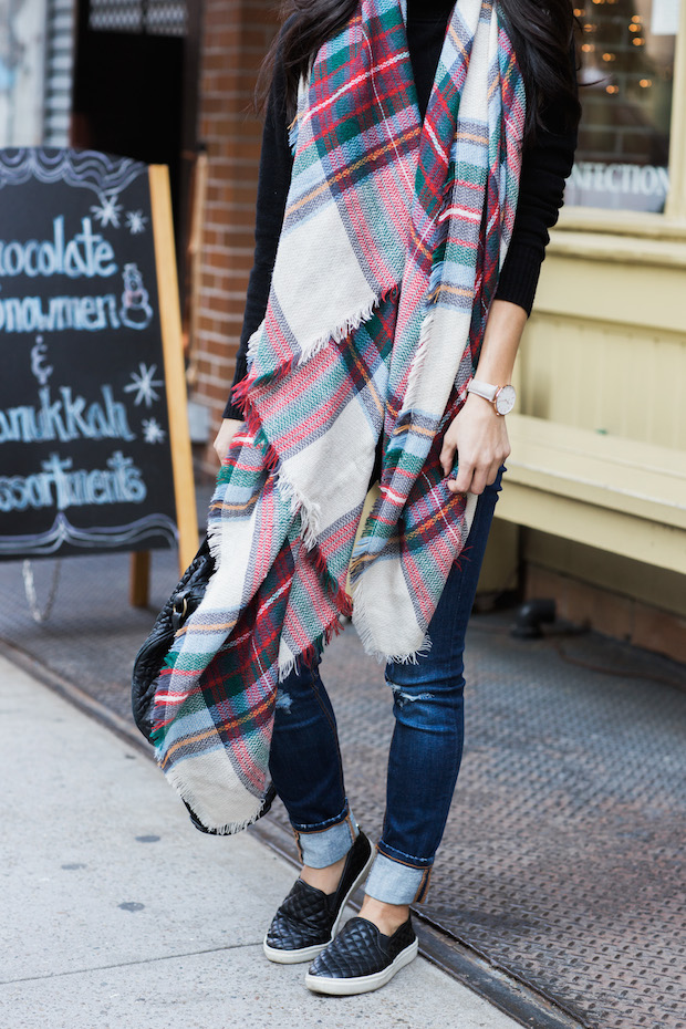 plaid blanket scarf, ann taylor, tartan, christine petric, the view from 5 ft. 2, winter style