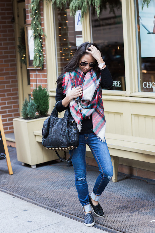 plaid blanket scarf, ann taylor, tartan, christine petric, the view from 5 ft. 2, winter style