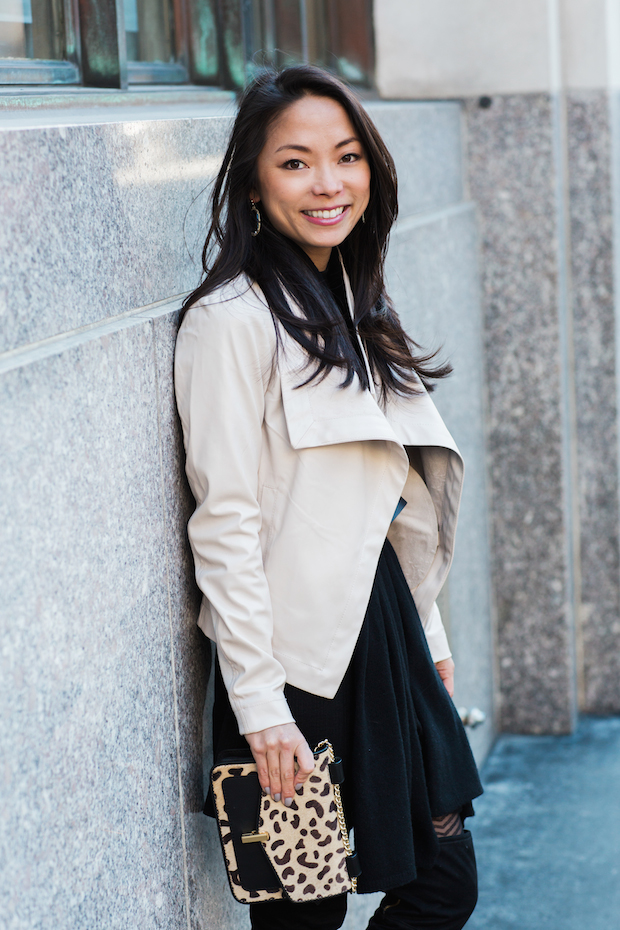 bb dakota drape front jacket, topshop long sleeve dress, western belt, christine petric, the view from 5 ft. 2