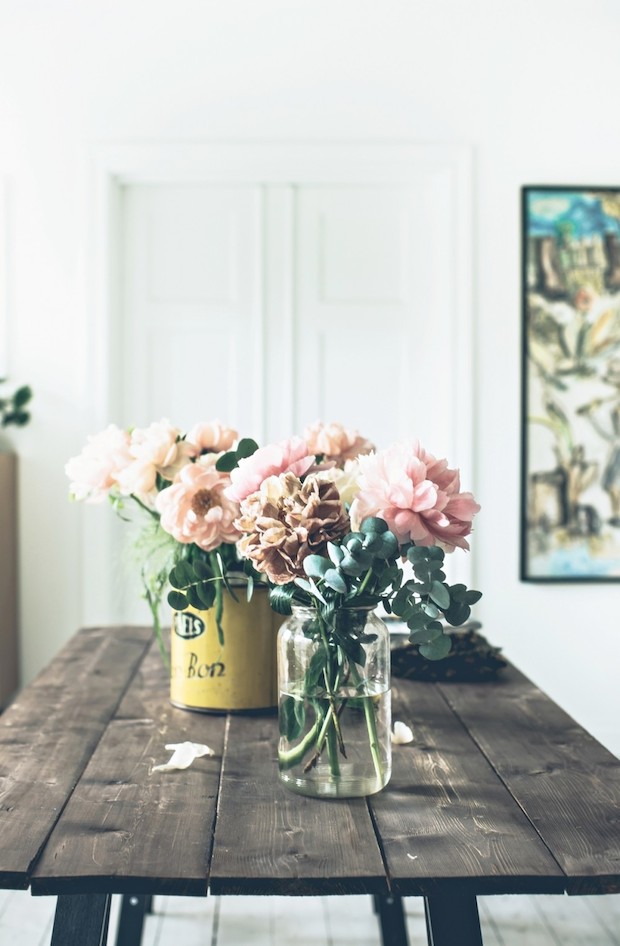 flowers, table, wood, mason jar