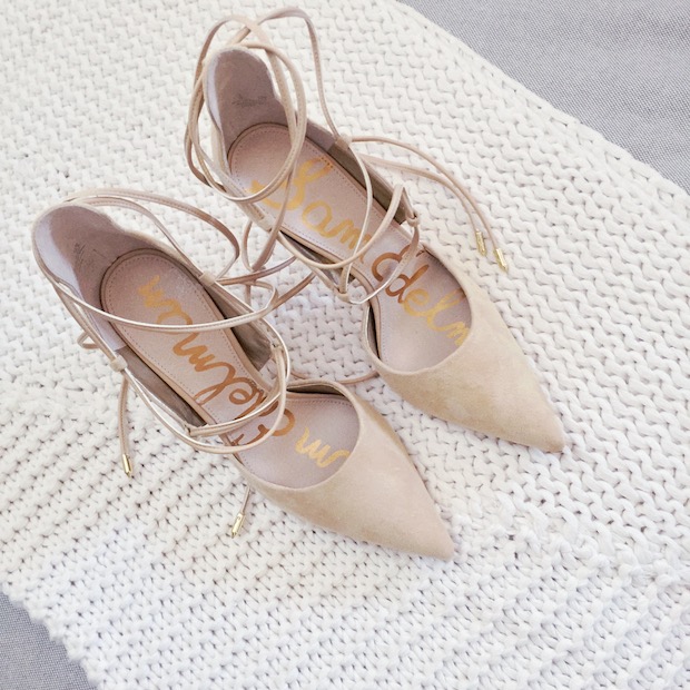 sam edelman dayna heels, lace up heels, nude heels