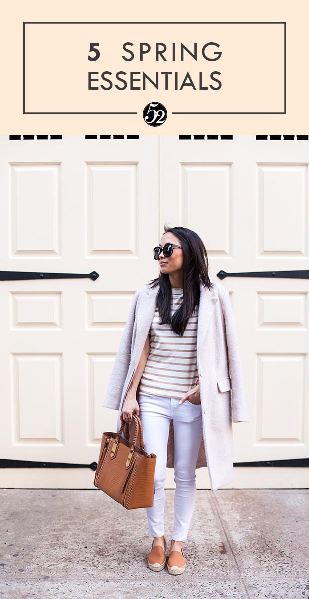 5 spring essentials, madewell striped shirt, soludos espadrilles, white jeans, henri bendel, christine petric, the view from 5 ft. 2