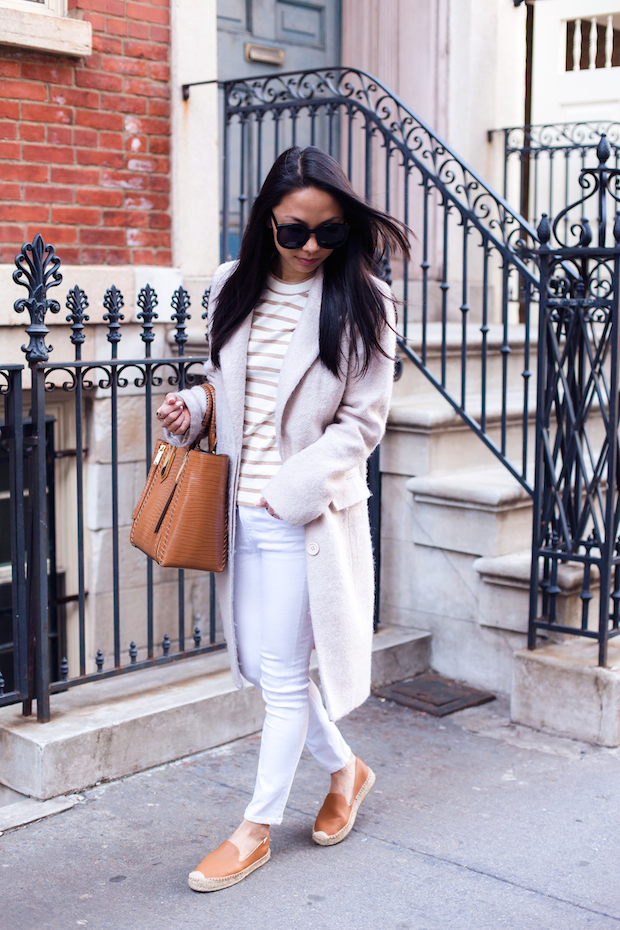 madewell striped shirt, soludos espadrilles, white jeans, henri bendel, christine petric, the view from 5 ft. 2