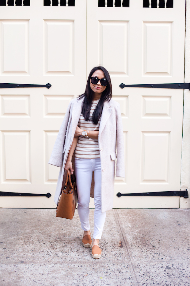 madewell striped shirt, soludos espadrilles, white jeans, henri bendel, christine petric, the view from 5 ft. 2