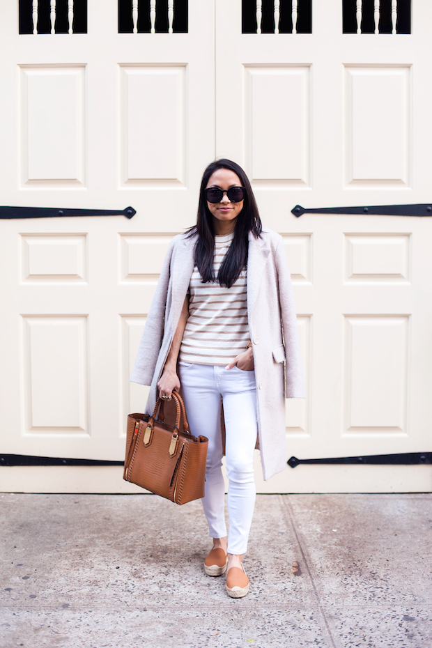 madewell striped shirt, soludos espadrilles, white jeans, henri bendel, christine petric, the view from 5 ft. 2