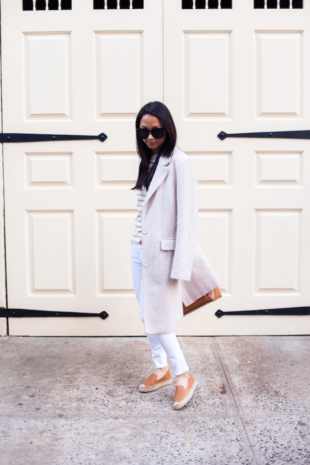 madewell striped shirt, soludos espadrilles, white jeans, henri bendel, christine petric, the view from 5 ft. 2