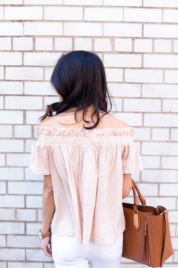 off shoulder top, rag and bone jeans, henri bendel, soludos espadrilles, christine petric, the view from 5 ft. 2