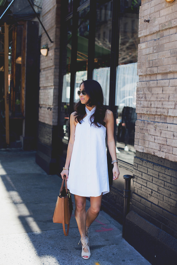 white shirtdress, summer outfits, aquazurra sexy thing booties, christine petric, the view from 5 ft. 2