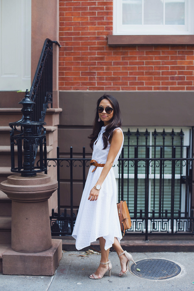 white eyelet dress, modcloth, summer workwear