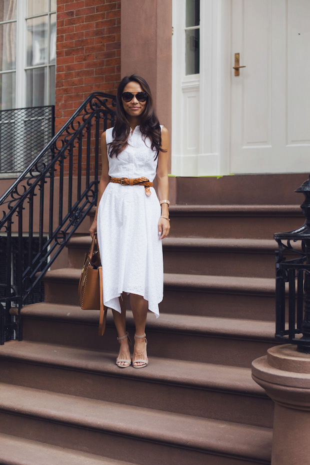 white eyelet dress, modcloth, summer workwear