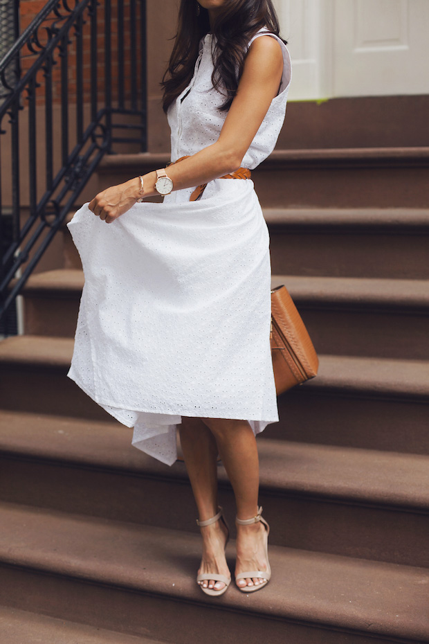 white eyelet dress, modcloth, summer workwear