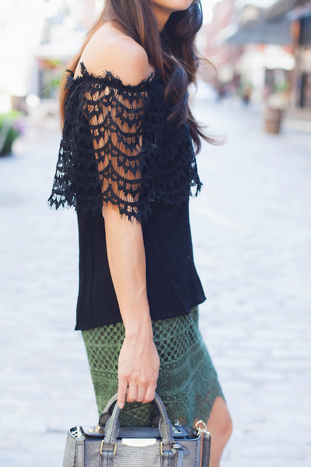 banana republic lace skirt, lace top, mgemi heels, christine petric, the view from 5 ft. 2, henri bendel satchel