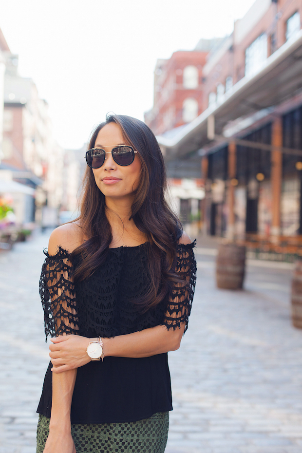 banana republic lace skirt, lace top, mgemi heels, christine petric, the view from 5 ft. 2, henri bendel satchel